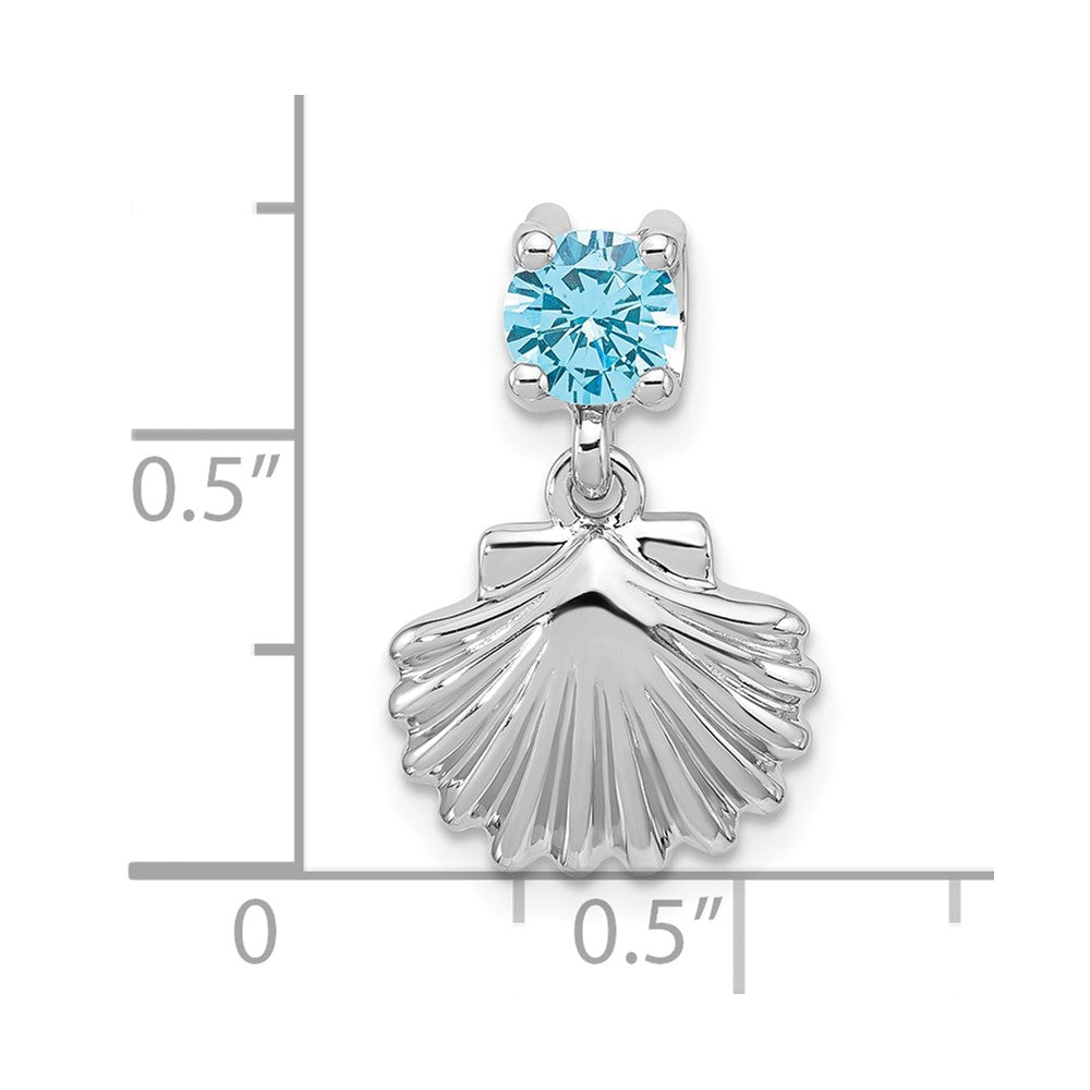 Sterling Silver RH-plated Polished Blue CZ Shell Chain Slide Pendant