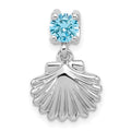 Sterling Silver RH-plated Polished Blue CZ Shell Chain Slide Pendant