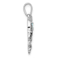 Sterling Silver Rh-plated Antiqued CZ Mermaid Heart Pendant