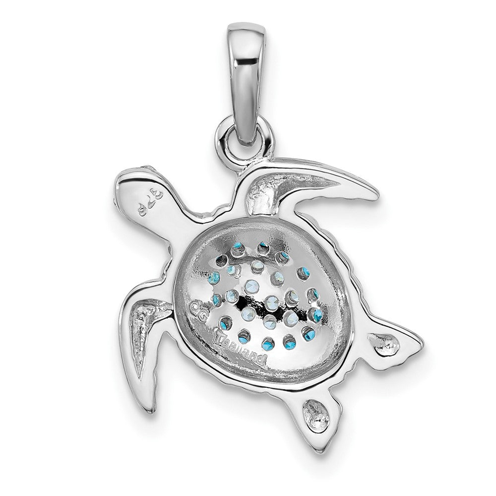 Sterling Silver Rh-plated Polished CZ Turtle Pendant