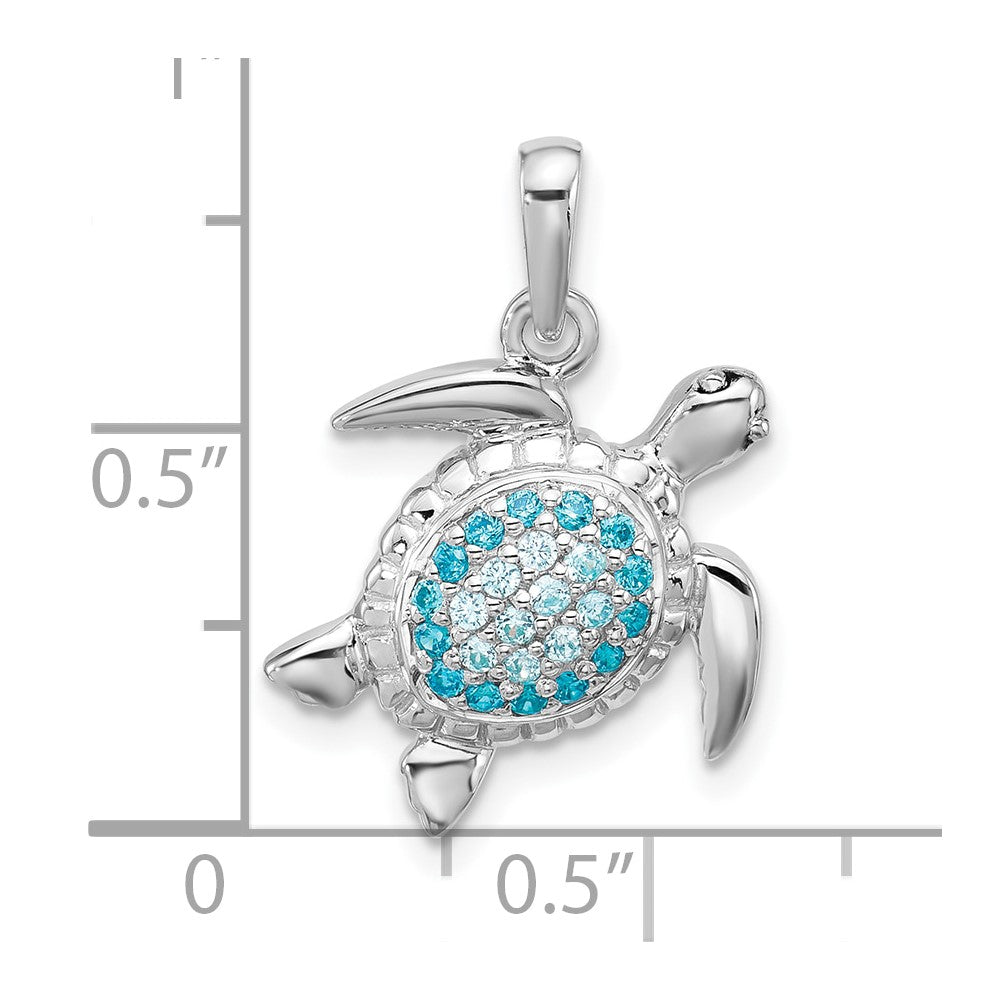 Sterling Silver Rh-plated Polished CZ Turtle Pendant