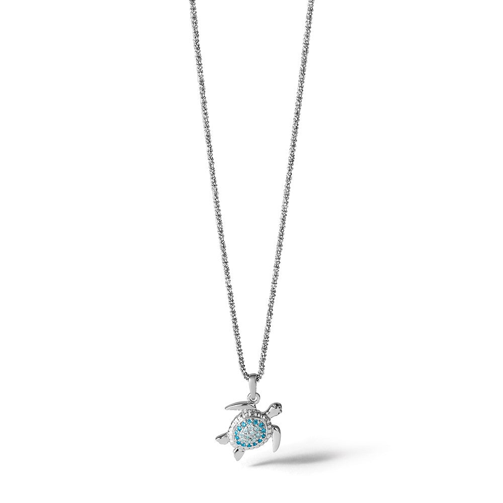 Sterling Silver Rh-plated Polished CZ Turtle Pendant
