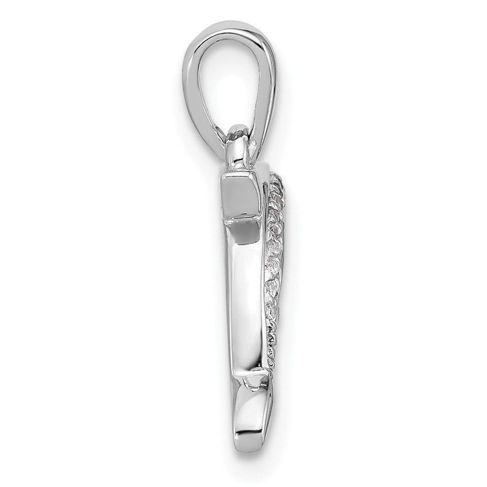 Sterling Silver Rh-plated Polished CZ Dolphin Pendant