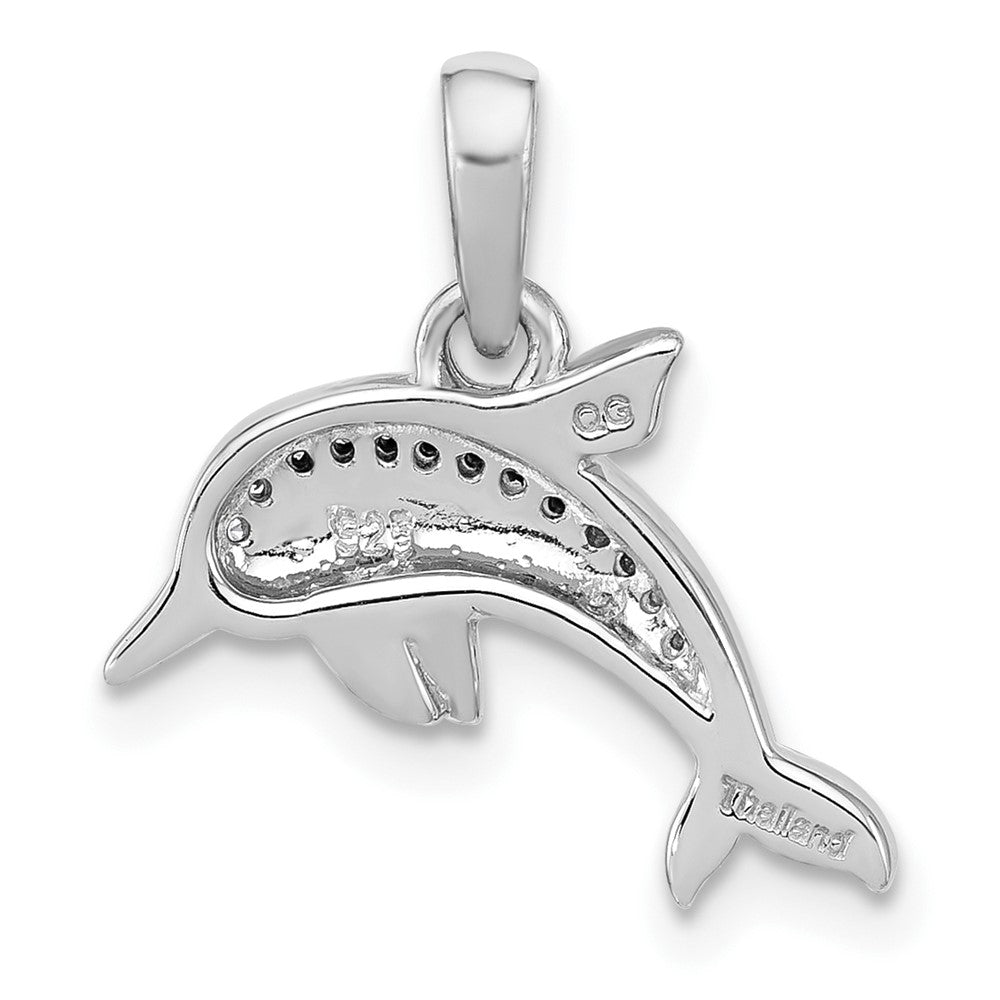 Sterling Silver Rh-plated Polished CZ Dolphin Pendant
