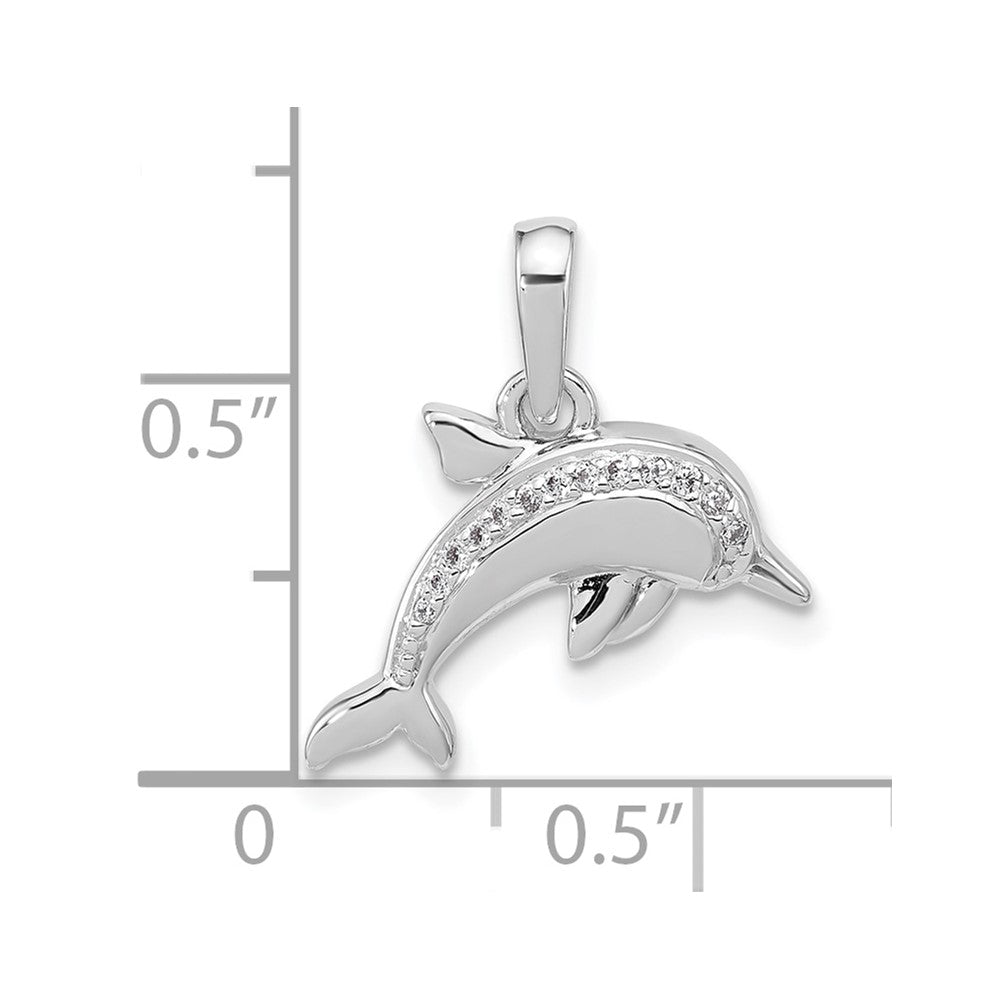 Sterling Silver Rh-plated Polished CZ Dolphin Pendant