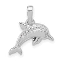 Sterling Silver Rh-plated Polished CZ Dolphin Pendant