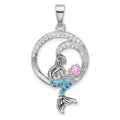 Sterling Silver Rh-plated Polished & Antiqued CZ Mermaid Pendant