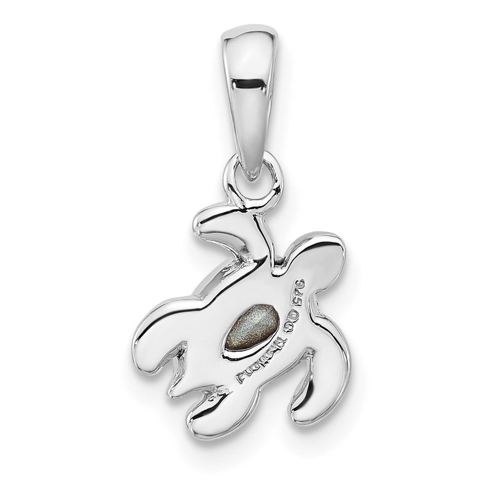 Sterling Silver RH-plated Antiqued Crystal Apr Birthstone Turtle Pendant