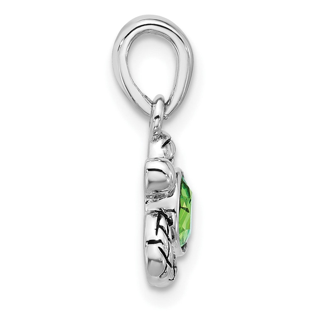Sterling Silver RH-plated Antiqued Crystal Aug Birthstone Turtle Pendant