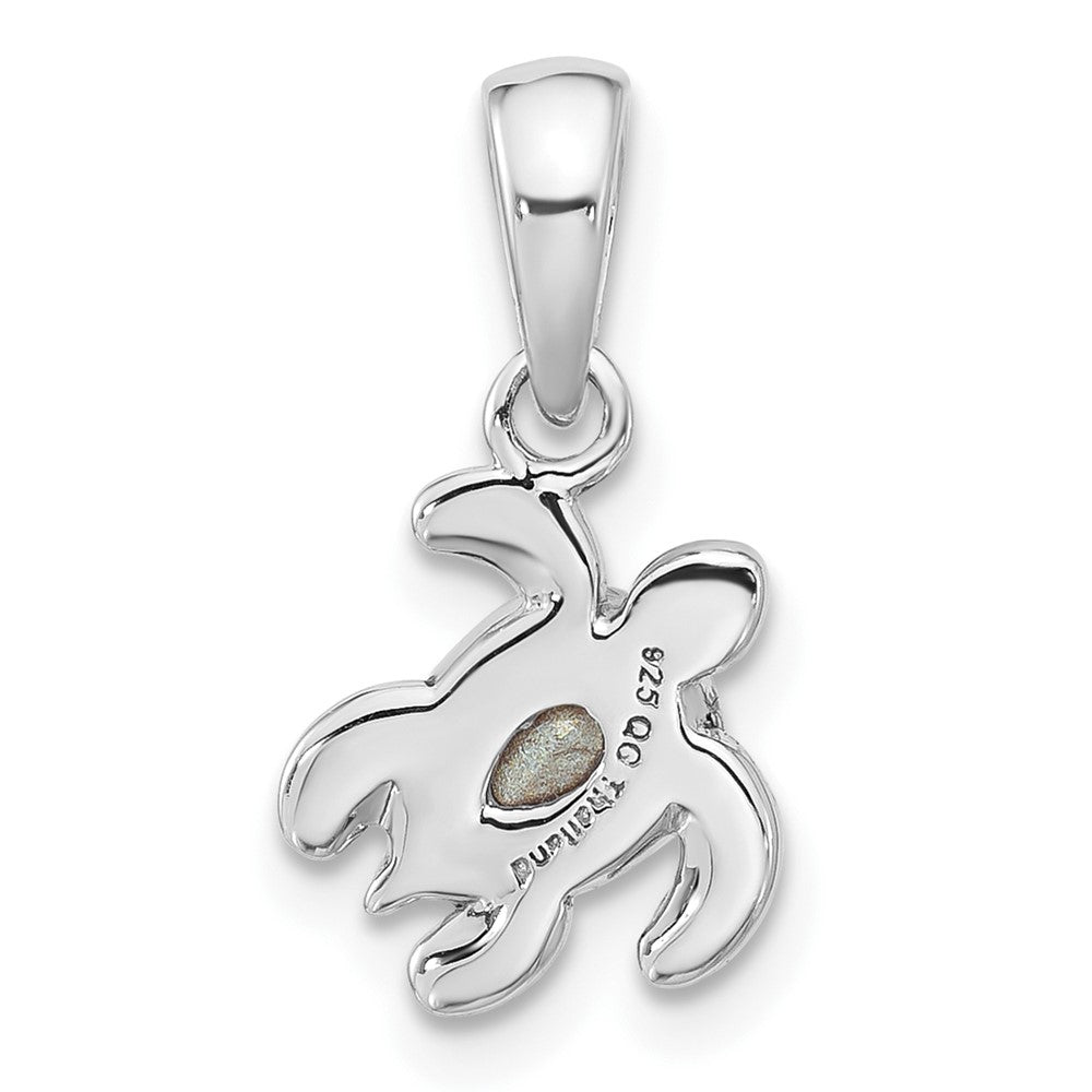 Sterling Silver RH-plated Antiqued Crystal Aug Birthstone Turtle Pendant