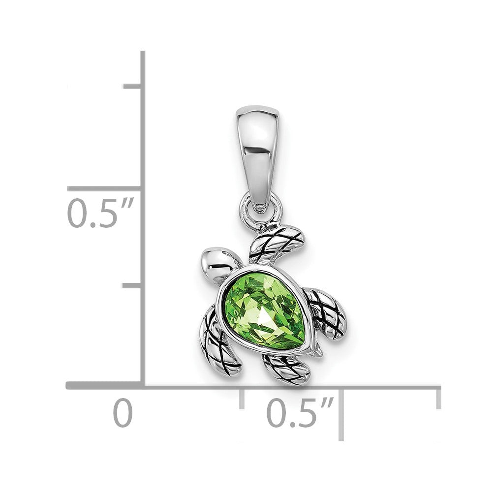 Sterling Silver RH-plated Antiqued Crystal Aug Birthstone Turtle Pendant