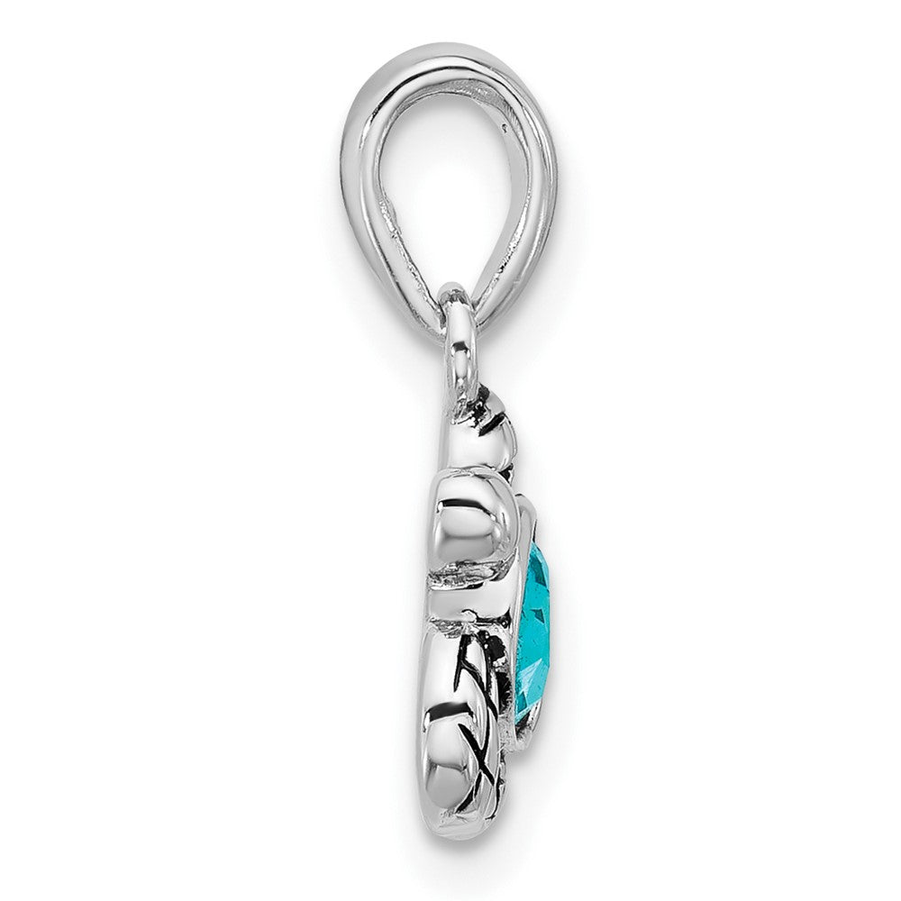 Sterling Silver RH-plated Antiqued Crystal Dec Birthstone Turtle Pendant