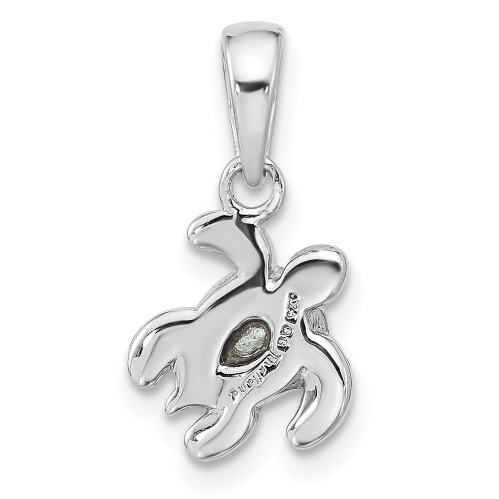 Sterling Silver RH-plated Antiqued Crystal Dec Birthstone Turtle Pendant