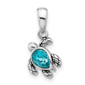 Sterling Silver RH-plated Antiqued Crystal Dec Birthstone Turtle Pendant