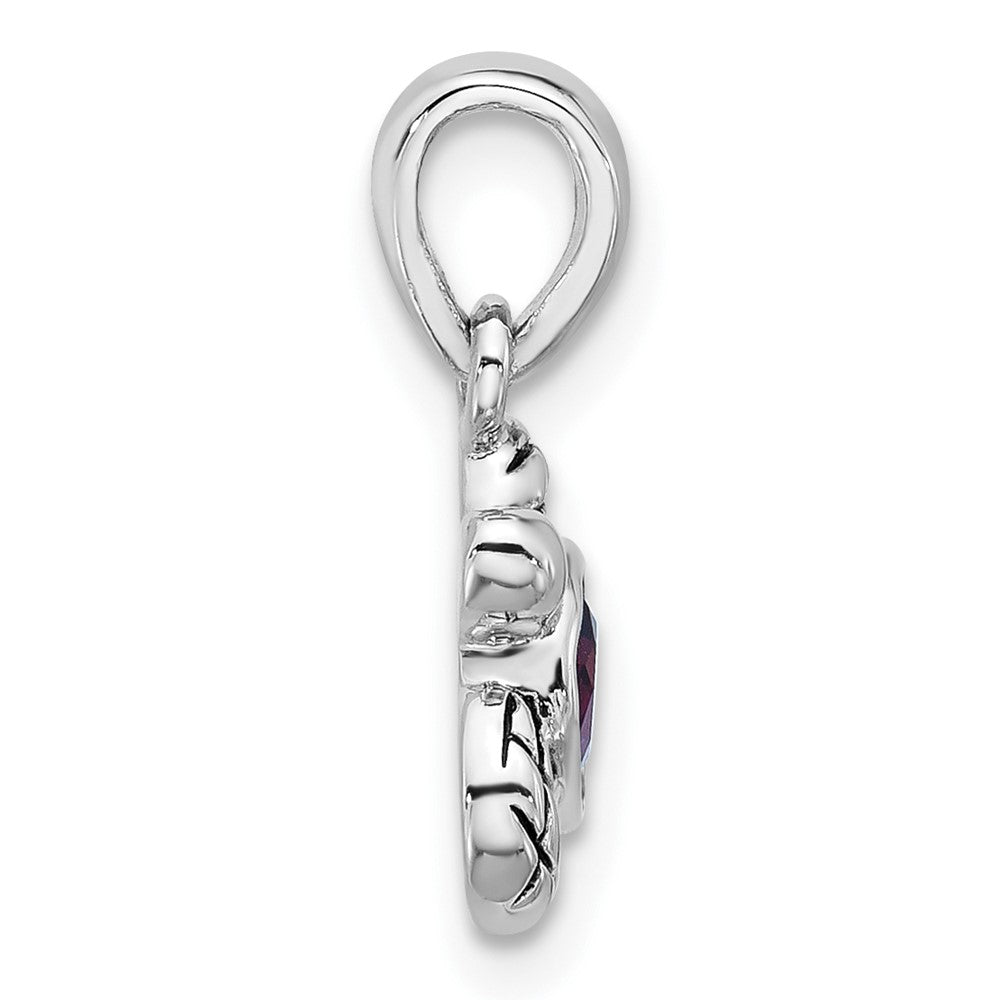 Sterling Silver RH-plated Antiqued Crystal Feb Birthstone Turtle Pendant