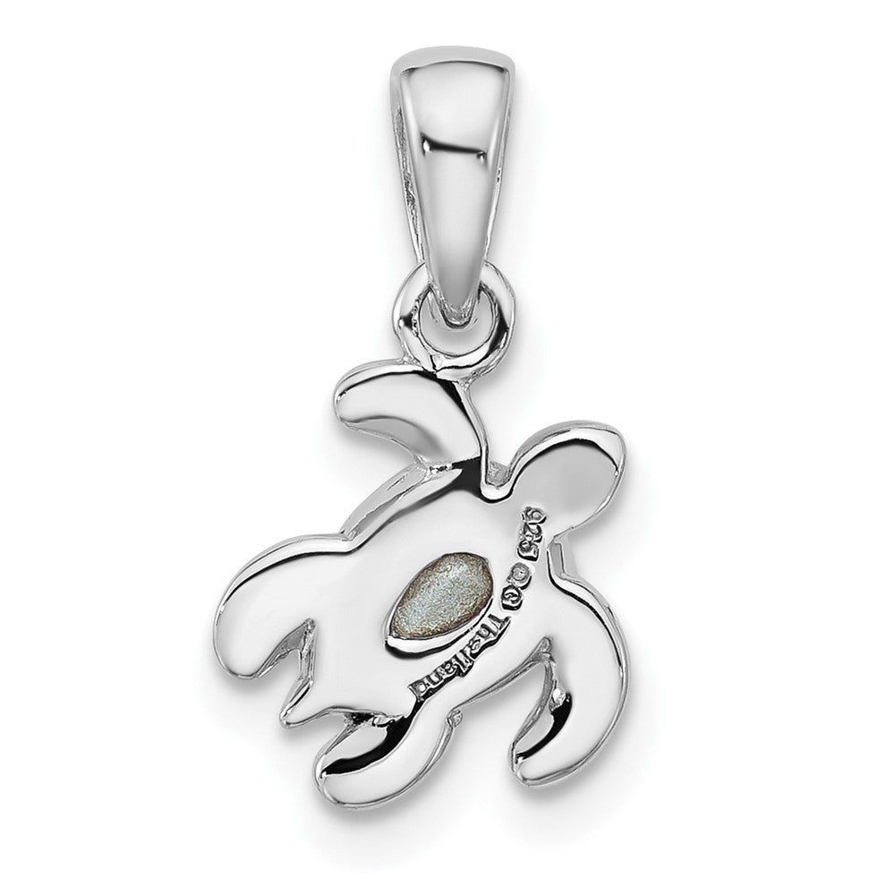 Sterling Silver RH-plated Antiqued Crystal Feb Birthstone Turtle Pendant