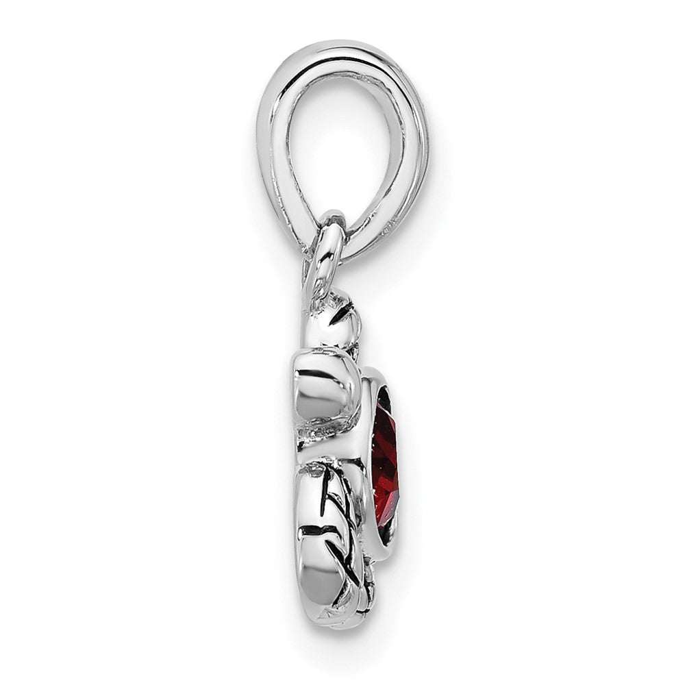Sterling Silver RH-plated Antiqued Crystal Jan Birthstone Turtle Pendant