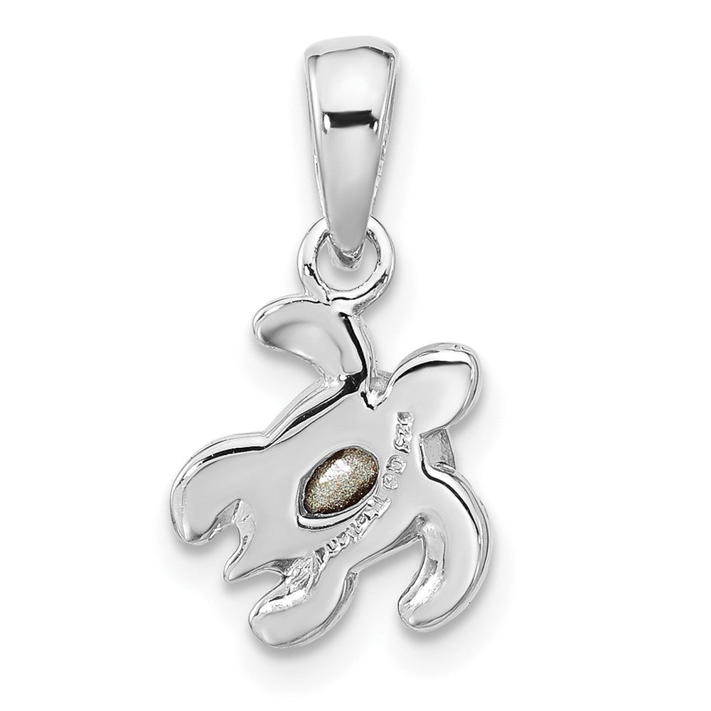 Sterling Silver RH-plated Antiqued Crystal Jan Birthstone Turtle Pendant