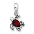 Sterling Silver RH-plated Antiqued Crystal Jan Birthstone Turtle Pendant