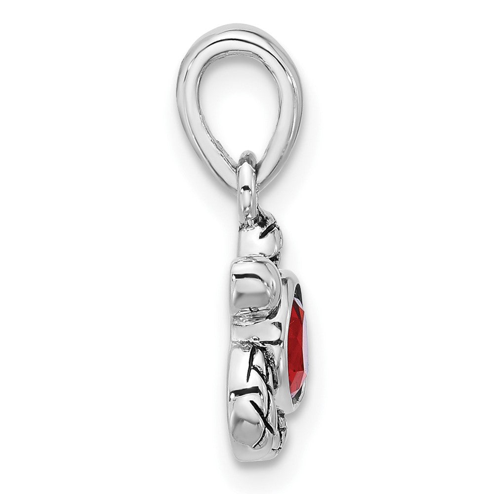 Sterling Silver RH-plated Antiqued Crystal July Birthstone Turtle Pendant