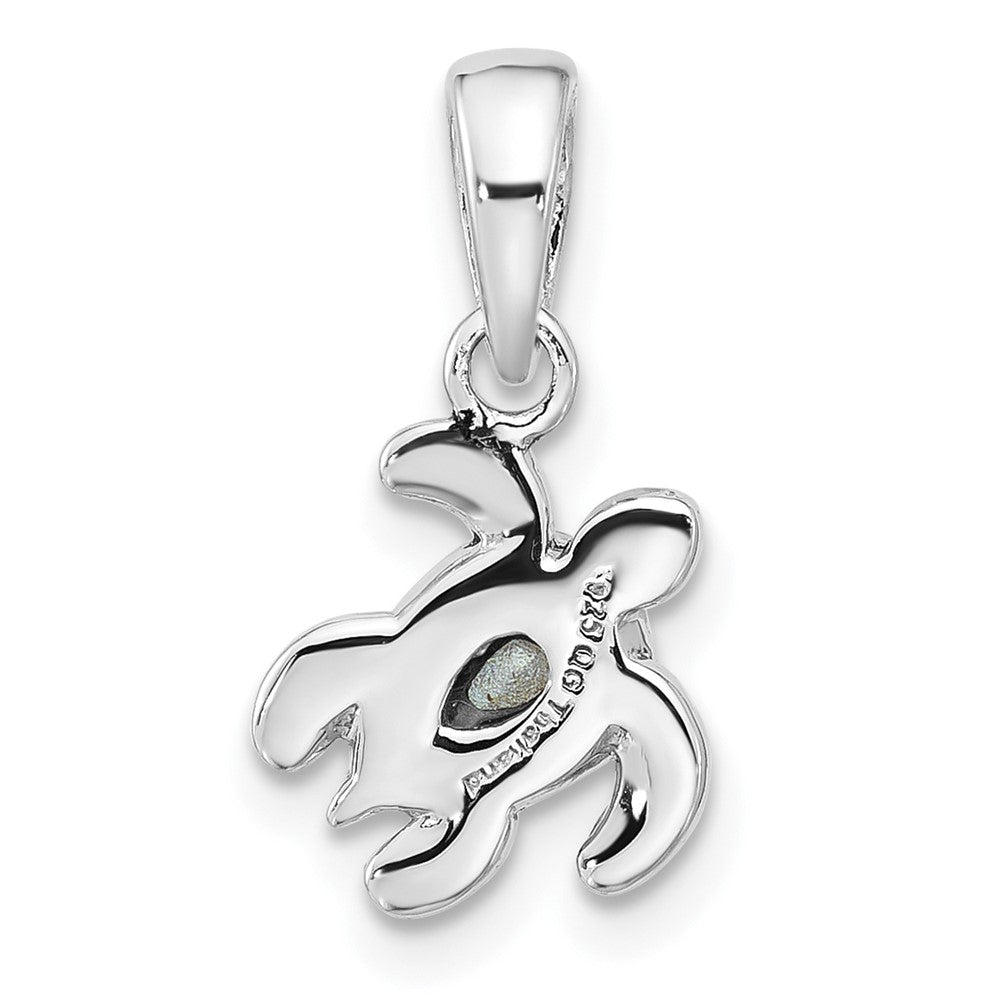 Sterling Silver RH-plated Antiqued Crystal July Birthstone Turtle Pendant