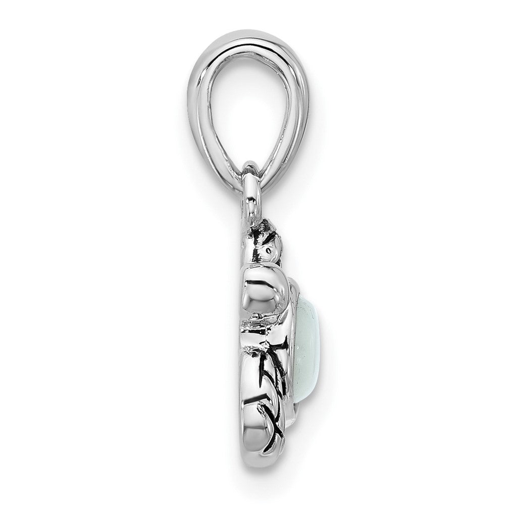 Sterling Silver RH-plated Antiqued MOP June Birthstone Turtle Pendant