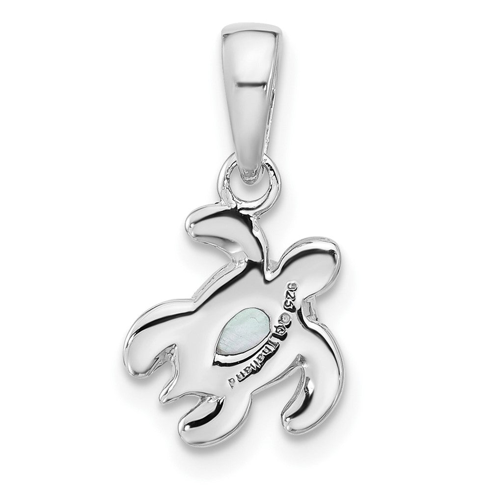 Sterling Silver RH-plated Antiqued MOP June Birthstone Turtle Pendant