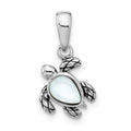 Sterling Silver RH-plated Antiqued MOP June Birthstone Turtle Pendant