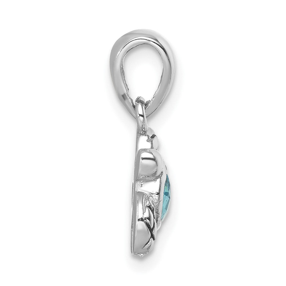Sterling Silver Rh-plated Antiqued Crystal March Turtle Pendant
