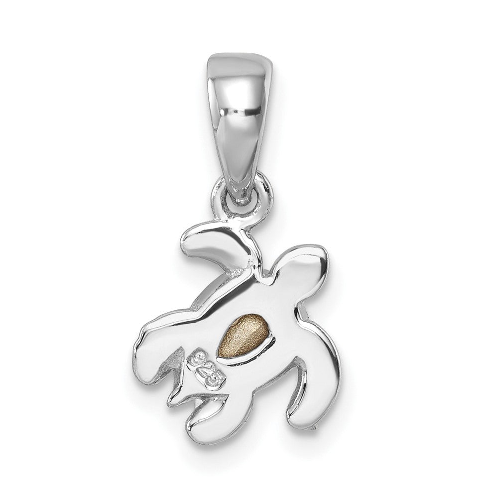 Sterling Silver Rh-plated Antiqued Crystal March Turtle Pendant