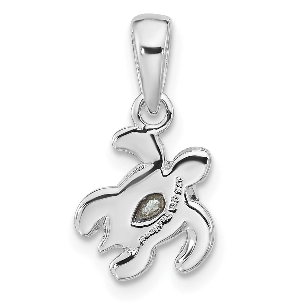 Sterling Silver RH-plated Antiqued Crystal Nov Birthstone Turtle Pendant