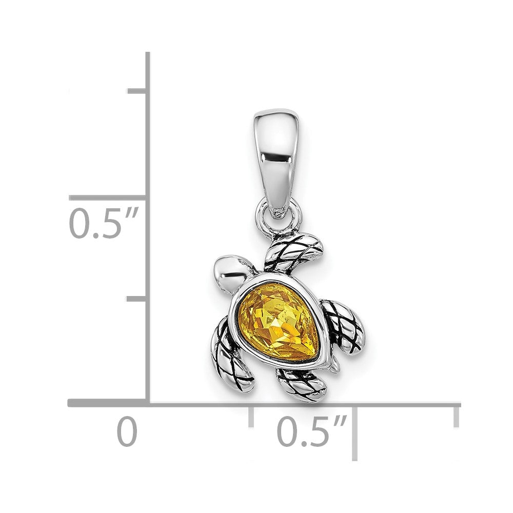 Sterling Silver RH-plated Antiqued Crystal Nov Birthstone Turtle Pendant