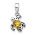 Sterling Silver RH-plated Antiqued Crystal Nov Birthstone Turtle Pendant