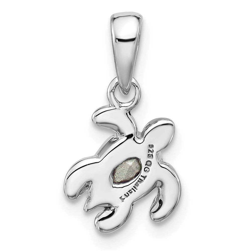 Sterling Silver RH-plated Antiqued Crystal Oct Birthstone Turtle Pendant