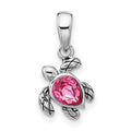 Sterling Silver RH-plated Antiqued Crystal Oct Birthstone Turtle Pendant