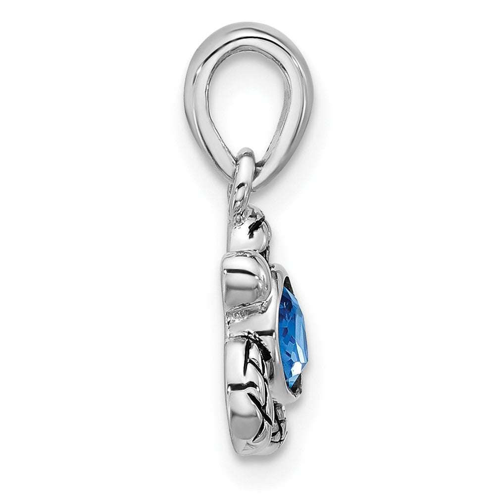 Sterling Silver RH-plated Antiqued Crystal Sep Birthstone Turtle Pendant