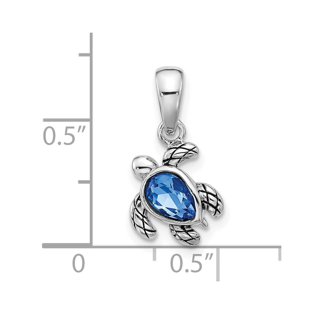 Sterling Silver RH-plated Antiqued Crystal Sep Birthstone Turtle Pendant