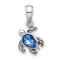Sterling Silver RH-plated Antiqued Crystal Sep Birthstone Turtle Pendant