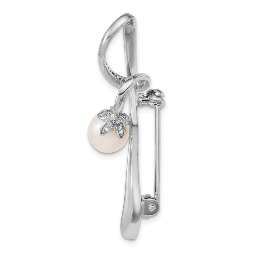 Sterling Silver Rh-plated 6-8mm Teardrop White FWC and CZ Pin