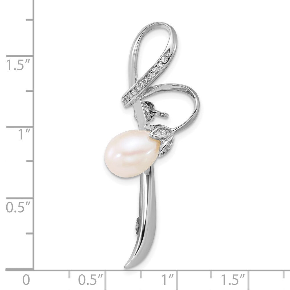 Sterling Silver Rh-plated 6-8mm Teardrop White FWC and CZ Pin