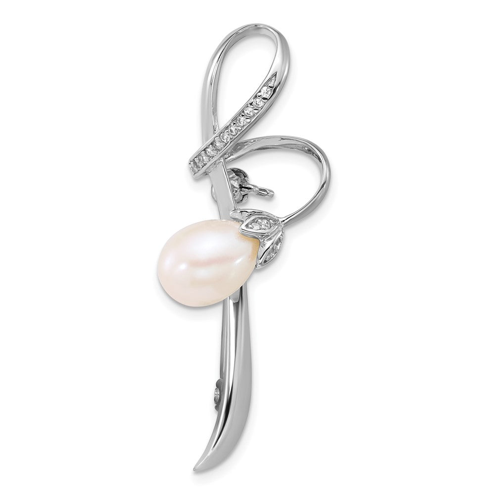 Sterling Silver Rh-plated 6-8mm Teardrop White FWC and CZ Pin