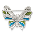 Sterling Silver Antiqued Marcasite and Green/Blue Epoxy Butterfly Pin