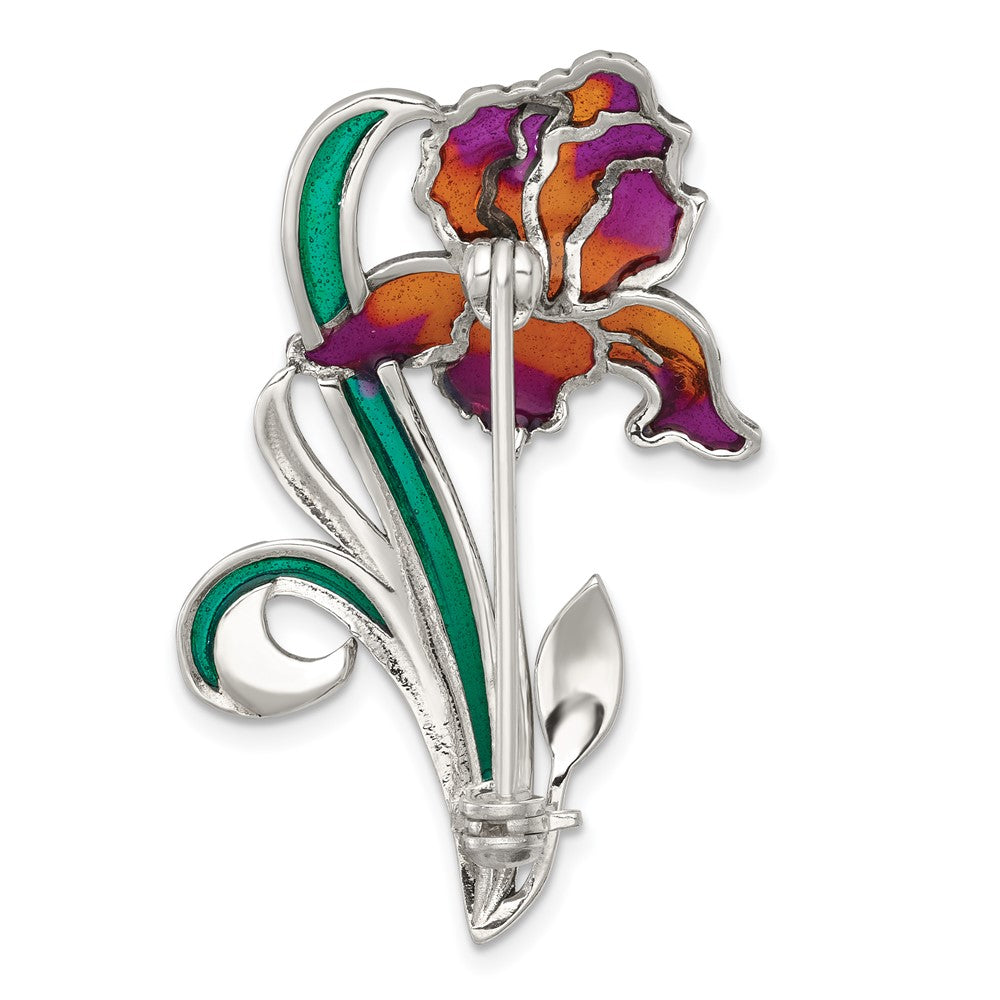 Sterling Silver Antiqued Marcasite Purple/Yellow Epoxy Iris Floral Pin