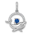 Sterling Silver Rhodium-plated Blue and White CZ Dolphin Pendant
