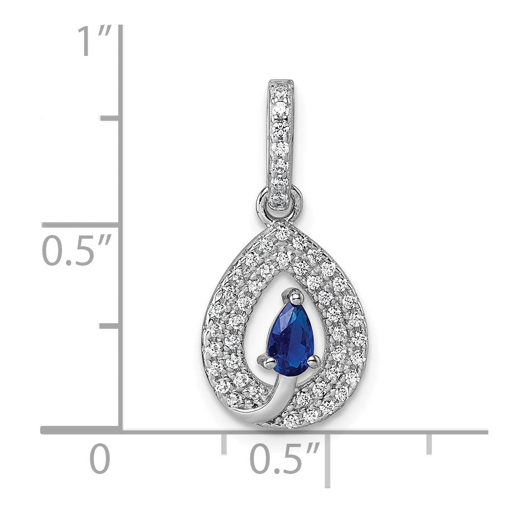 Sterling Silver Rhodium-plated Blue and White CZ Teardrop Pendant