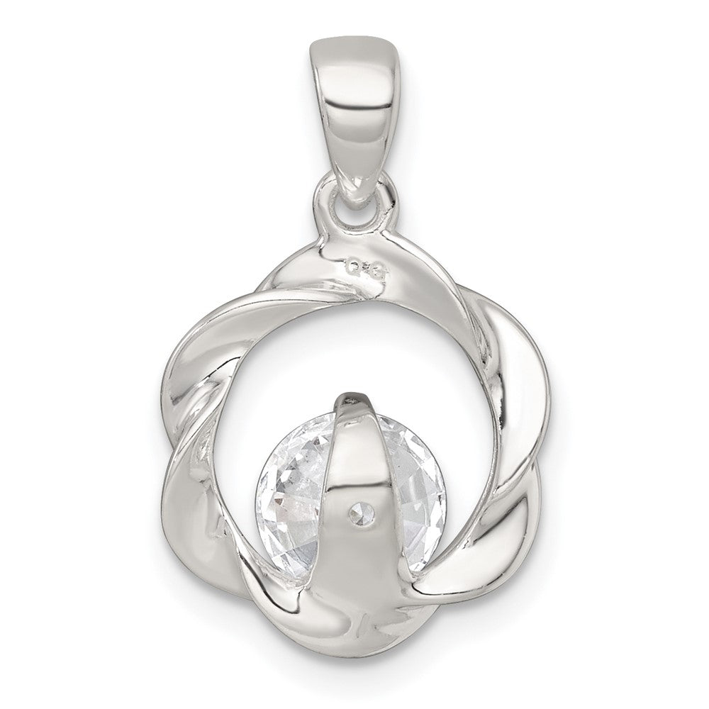 Sterling Silver Polished CZ Twisted Circle Pendant