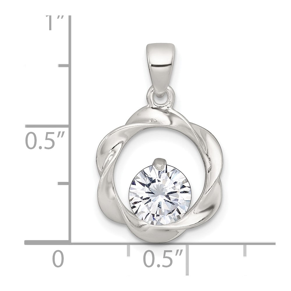 Sterling Silver Polished CZ Twisted Circle Pendant