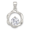 Sterling Silver Polished CZ Twisted Circle Pendant