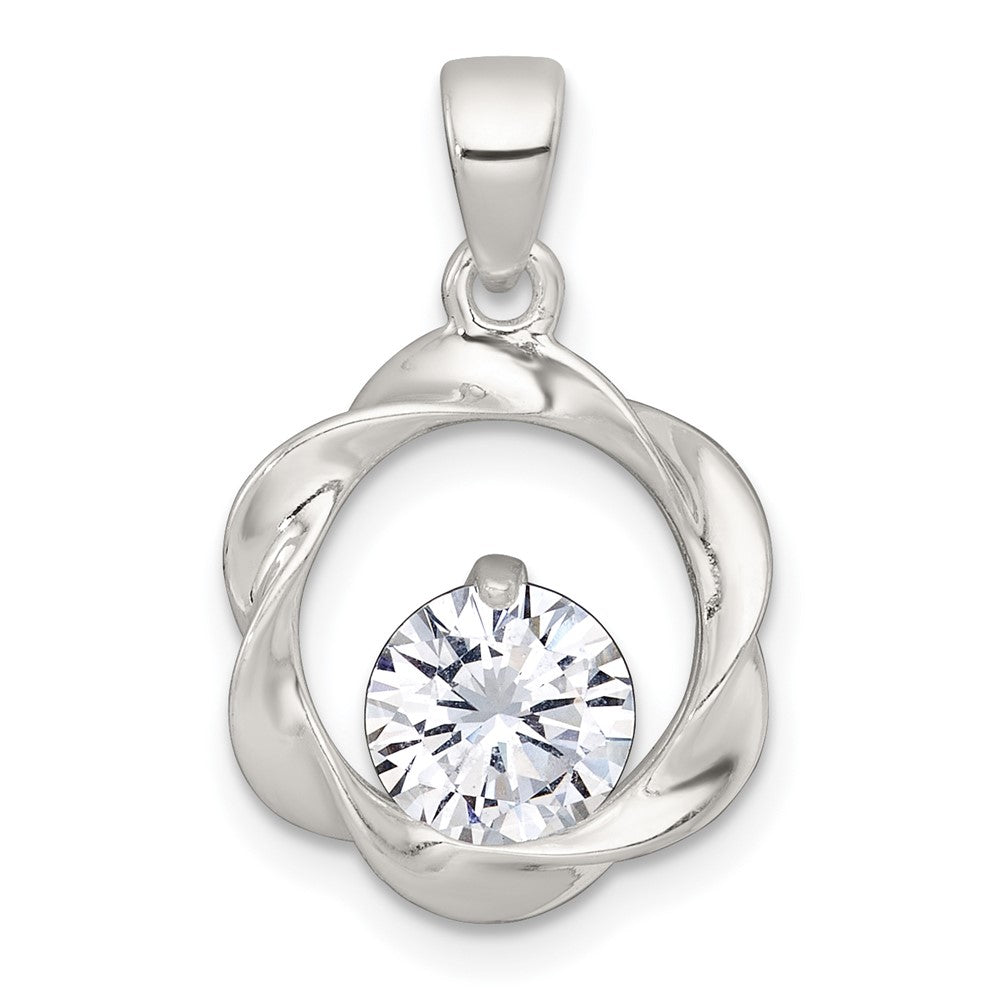 Sterling Silver Polished CZ Twisted Circle Pendant