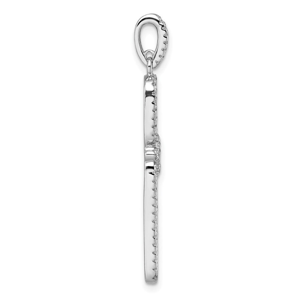 Sterling Silver Rhod-plated CZ Twisted Rectangle Pendant